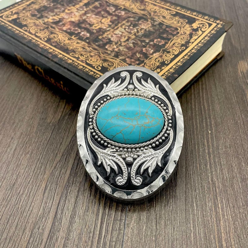 YOQUCOL Vintage American Western Cowboy Turquoise,Stone Belt Buckle for Men - Image 5